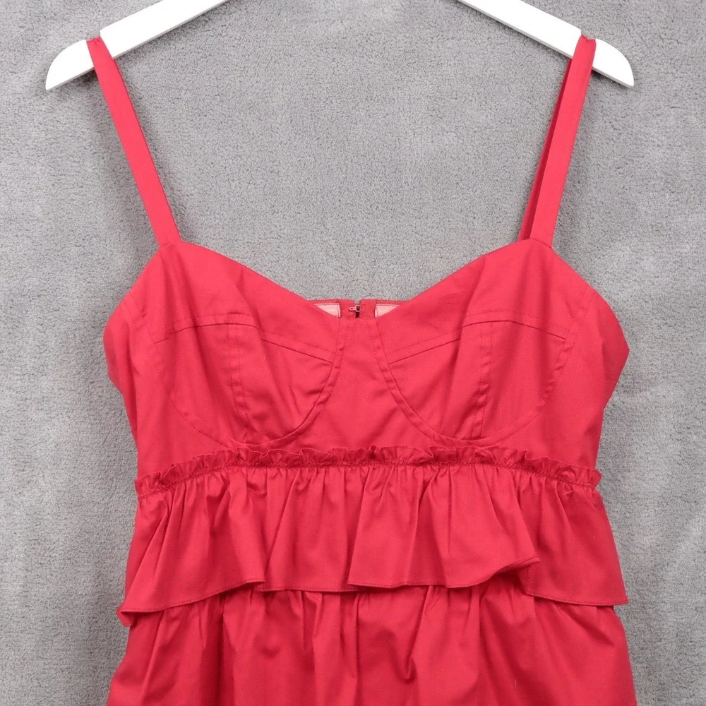NANETTE LEPORE Red Ruffle Tiered Mini Dress Cutout Back Romantic Valentine Sz 10
